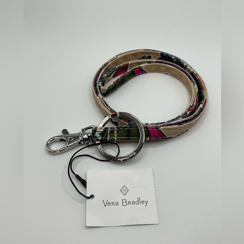 NWT VERA BRADLEY Lanyard-ID Badge Holder/Keyring Falling Flowers Neutral